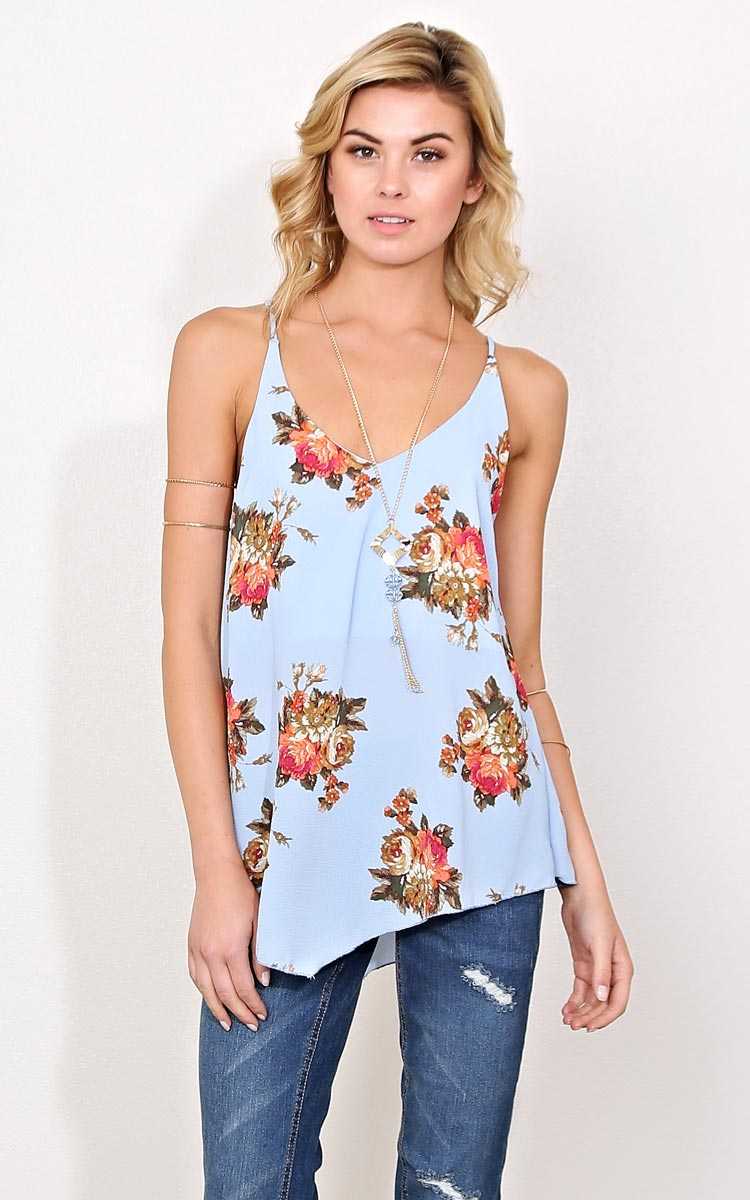 Magnolia Floral Necklace Top - - Lt Blue in Size by Styles For Less