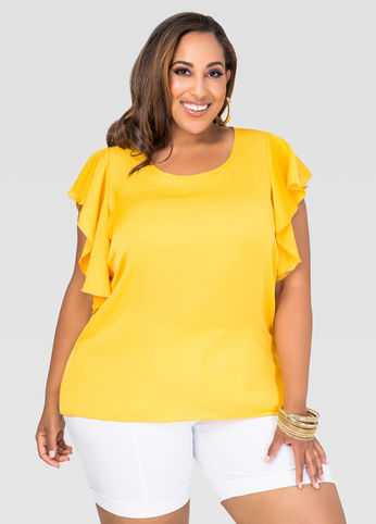 Satin Ruffle Sleeve Blouse