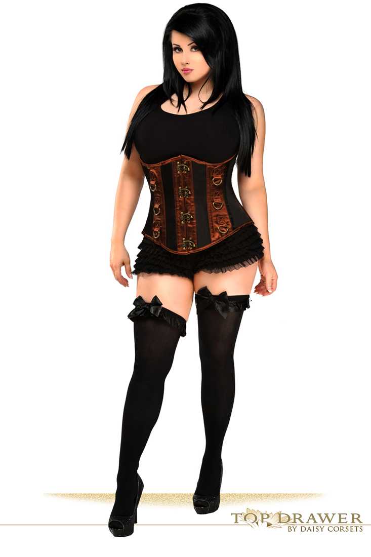 Black Brown Steel Boned Underbust Lace Up Strapless Corset