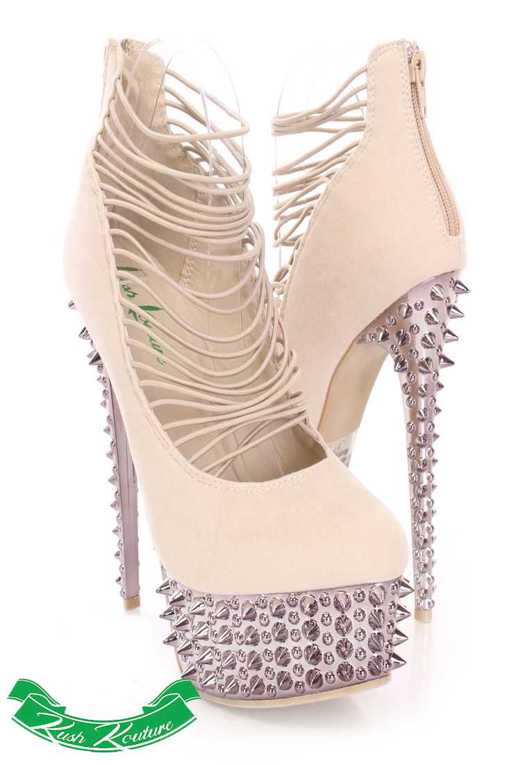 Nude Strappy Platform High Heels Faux Suede