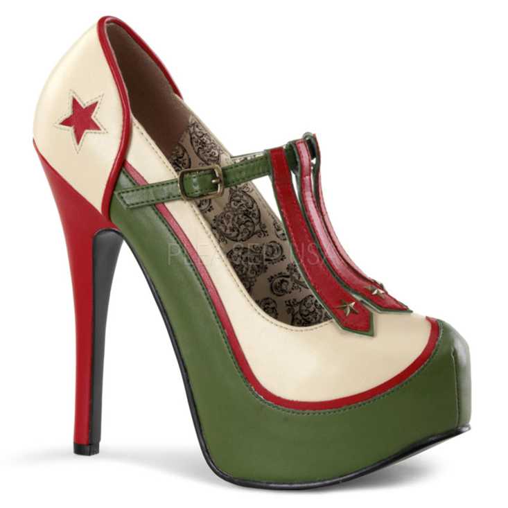 Cream Olive Faux Leather Military Themed High Heels