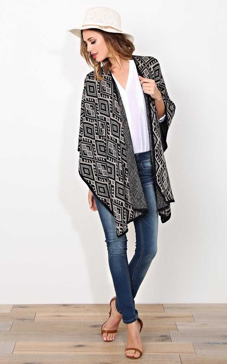Diamond Empire Knit Ruana - N/S - Black by Styles For Less