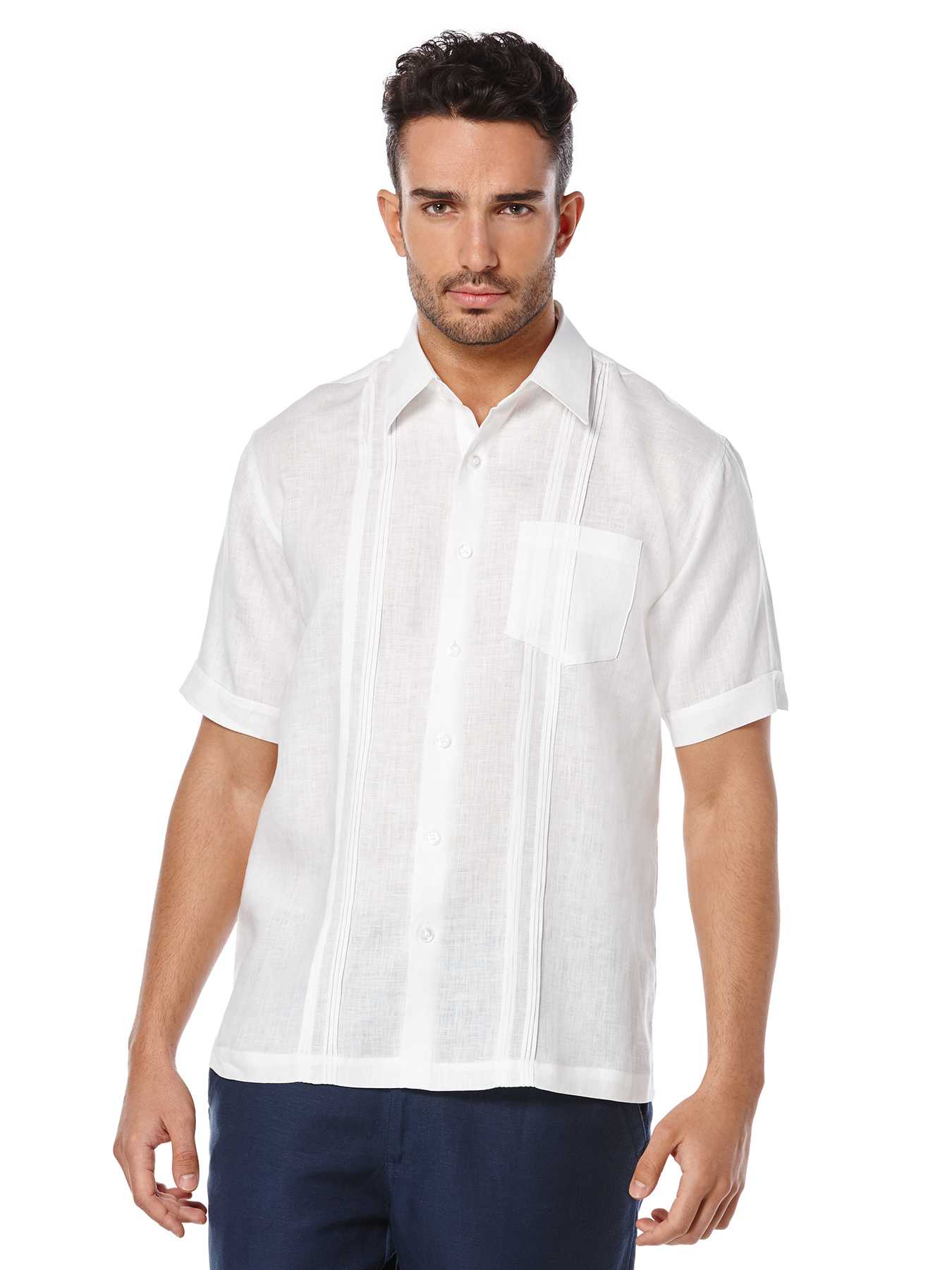 Cubavera Short Sleeve 100% Linen Chest Pocket With Tucks
