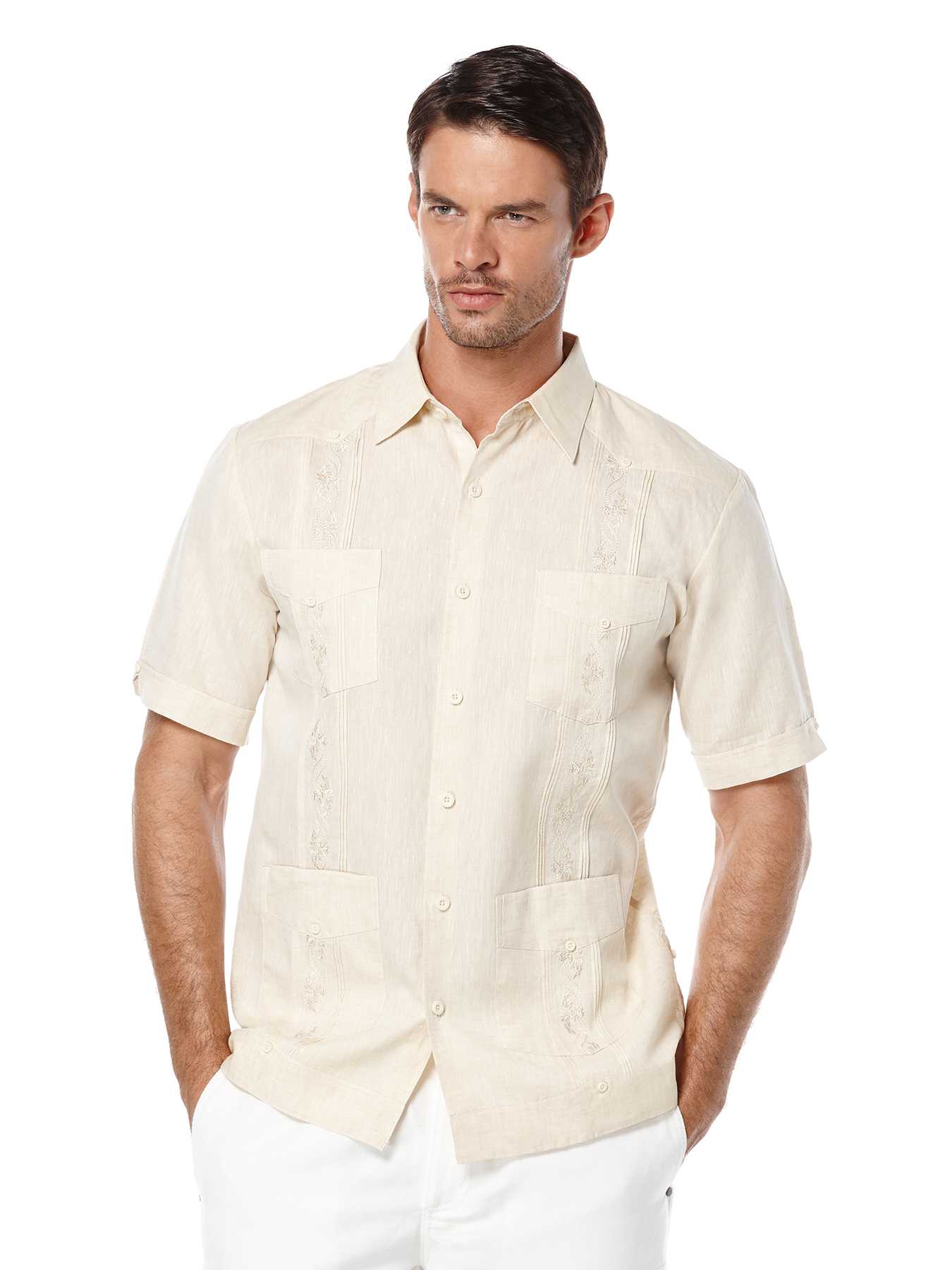 Cubavera Linen Short Sleeve 4 Pocket Guayabera With Embroidery