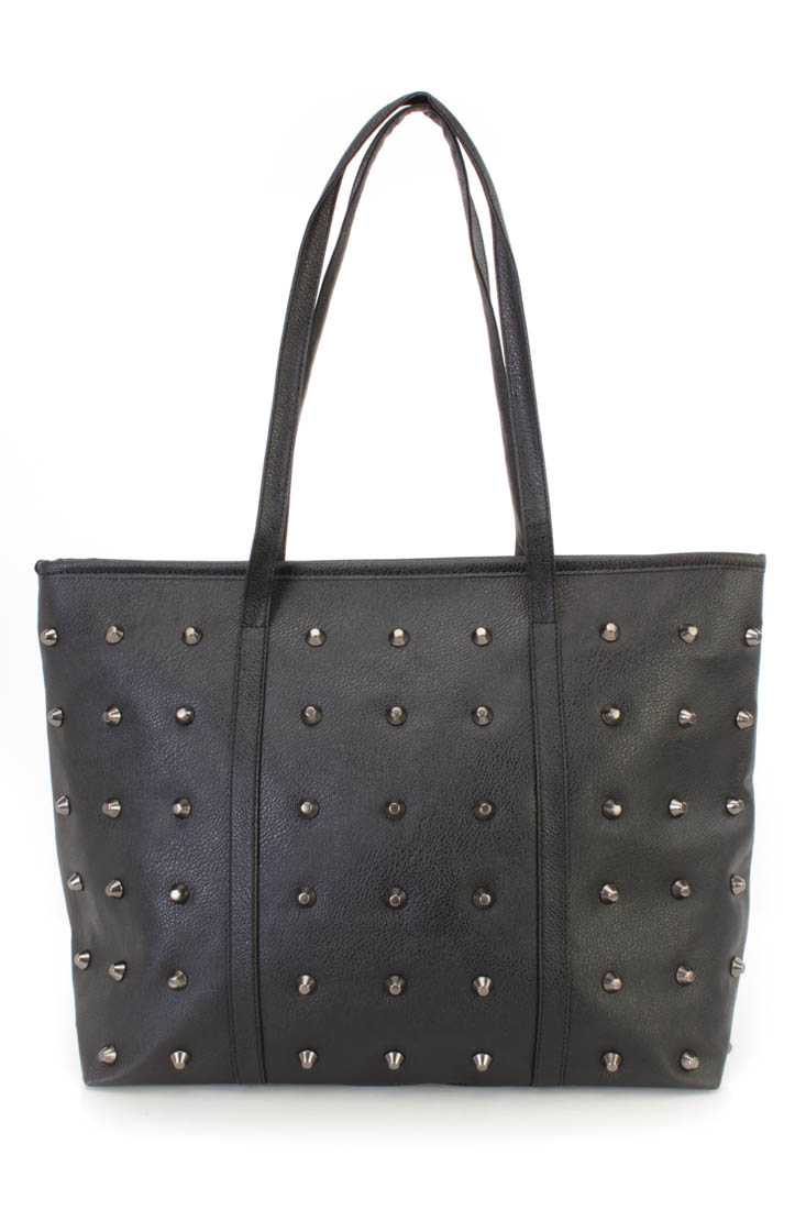 Black Faux Leather Quilted Tote Handbag