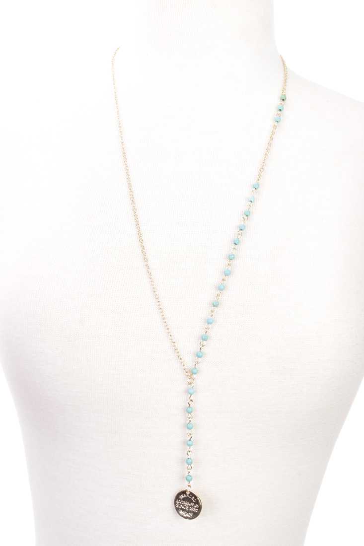 Gold Beaded High Polish Pendant Y Necklace