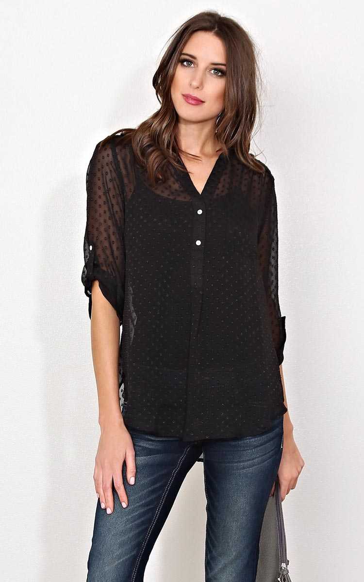 Yesi V-Cut Woven Top - SML - Black in Size Small by Styles For Less