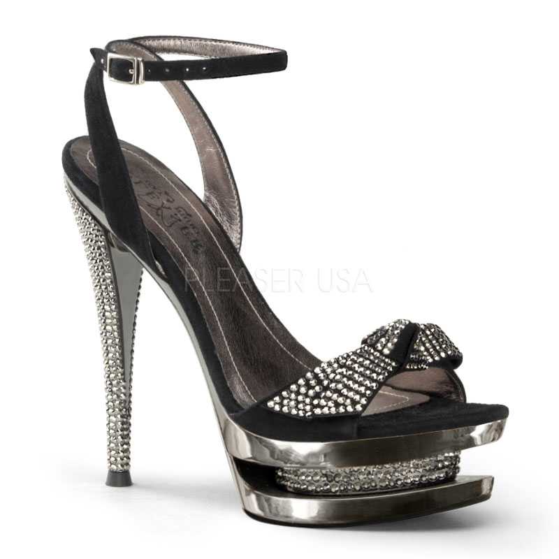 Black Pewter Rhinestone High Heels Faux Suede