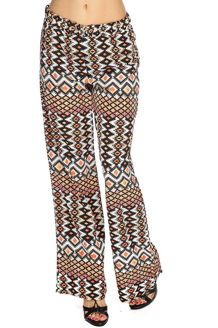 Black Orange Ethnic Print Gaucho Pants