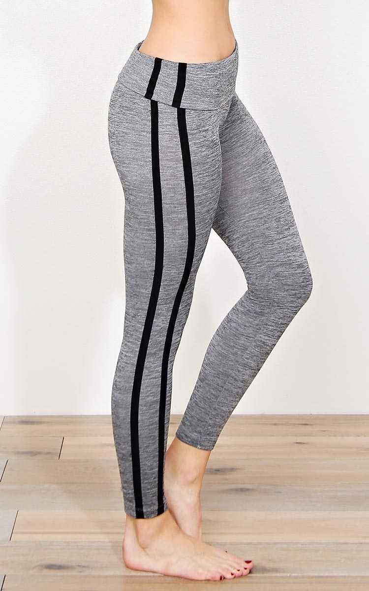 Marled Fold Over Fleece Lined Leggings - Heather in Size L/XL by Styles For Less