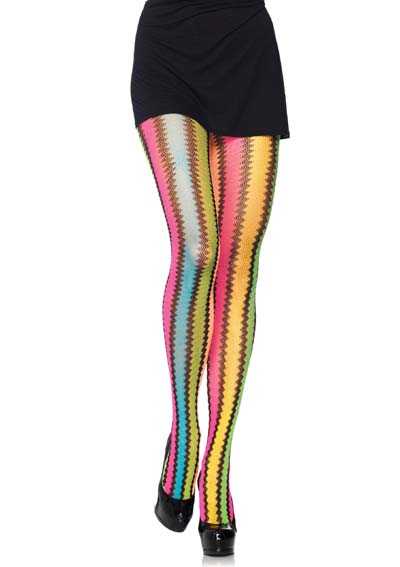 Multi Rainbow zig-zag net pantyhose