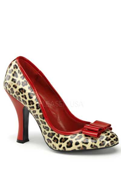 Tan Red Cheetah Print Faux Leather Bow Accent Pump High Heels