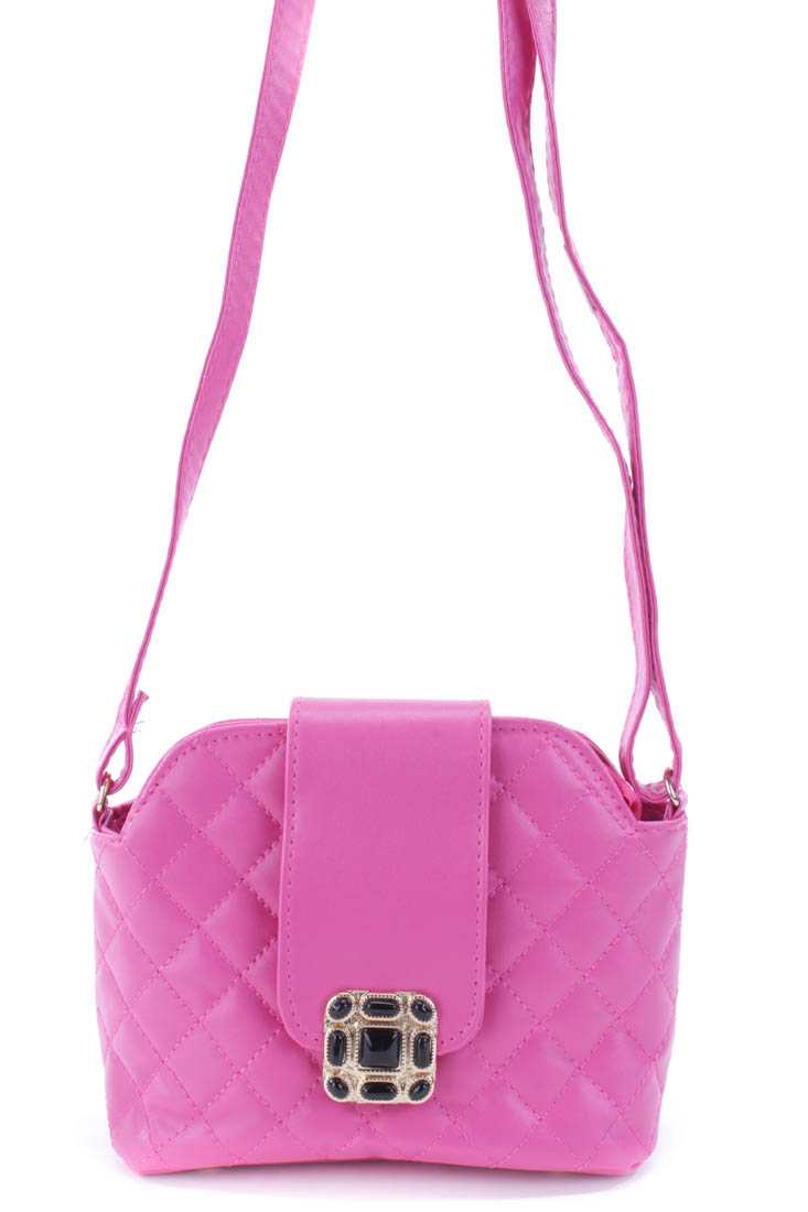 Fuchsia Quilted Faux Leather Mini Handbag