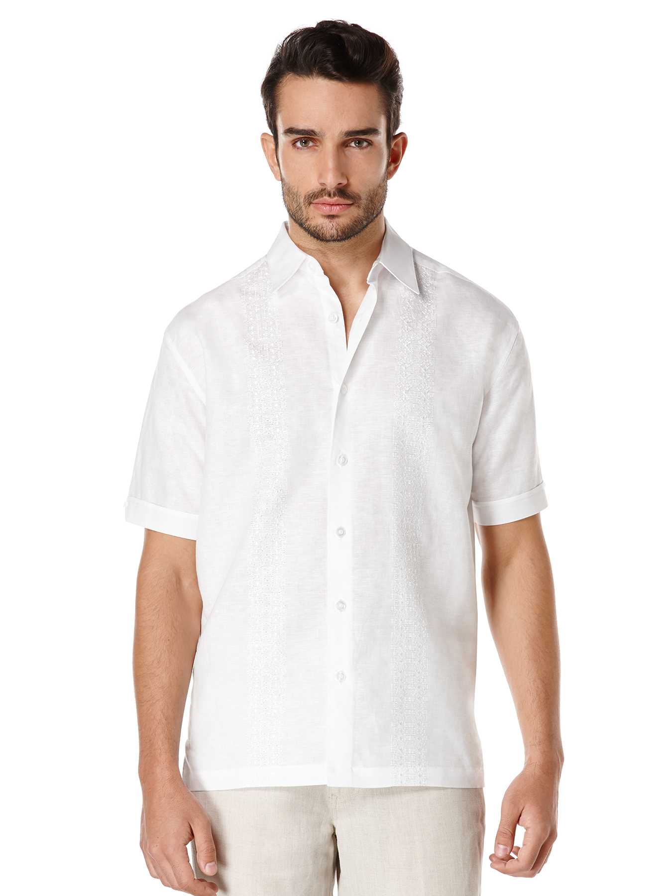 Cubavera Linen Short Sleeve Tonal Embroidered Shirt