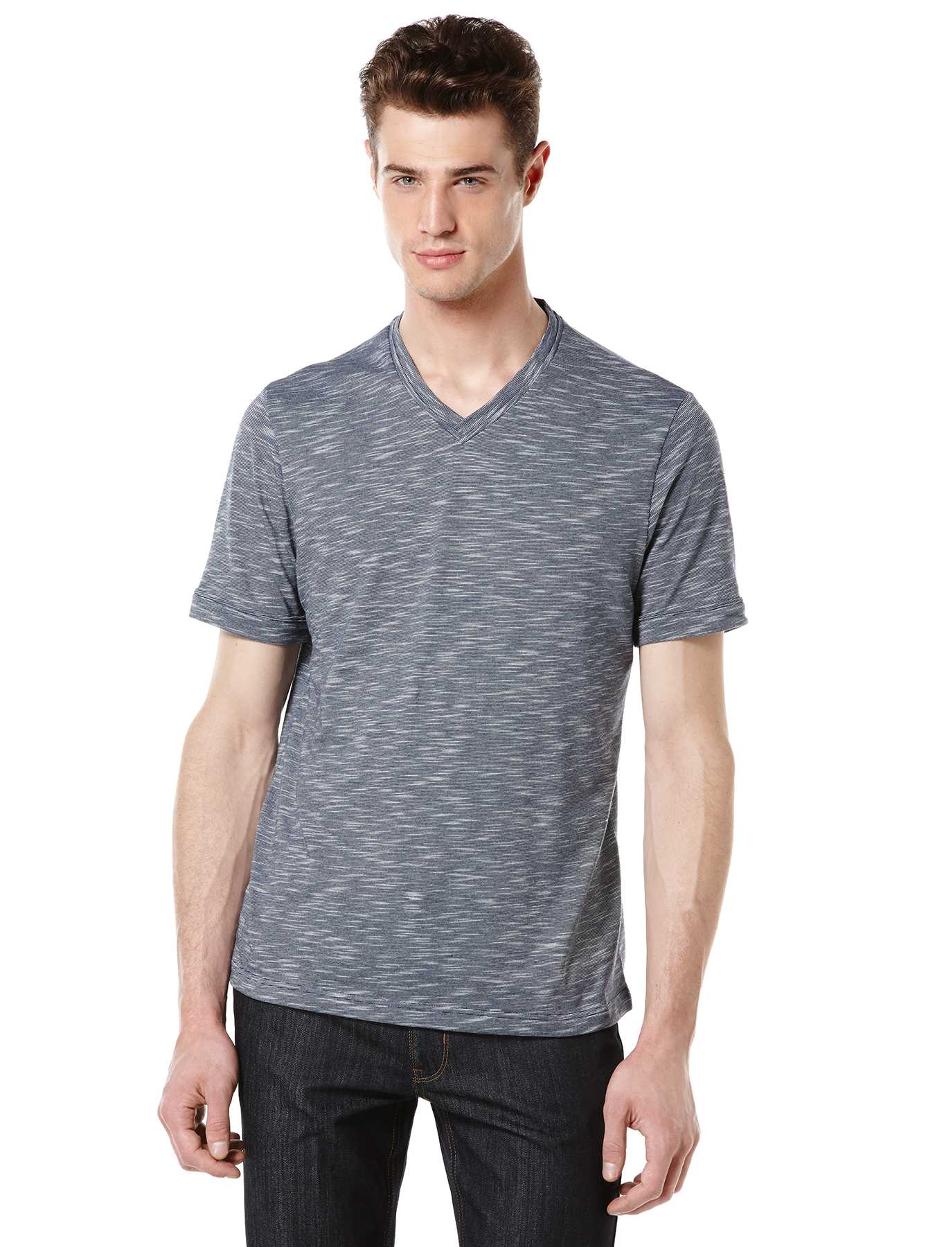 Perry Ellis Short Sleeve Cotton Blend V-Neck Shirt