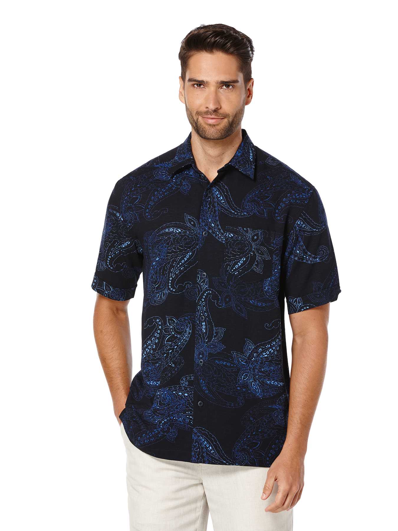 Cubavera Big & Tall Short Sleeve Allover Paisley Print