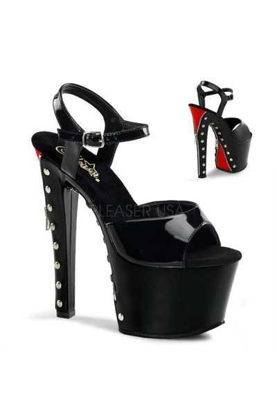 Black Red Patent Faux Leather Zipper High Heels