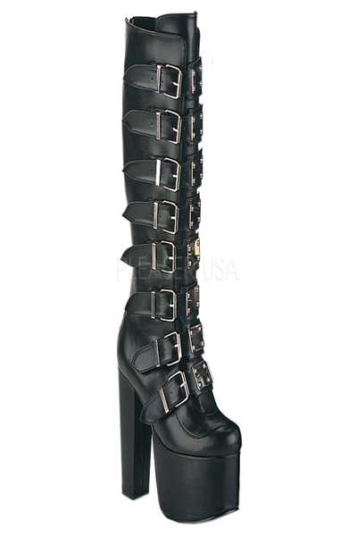 Black Faux Leather Strappy Boots