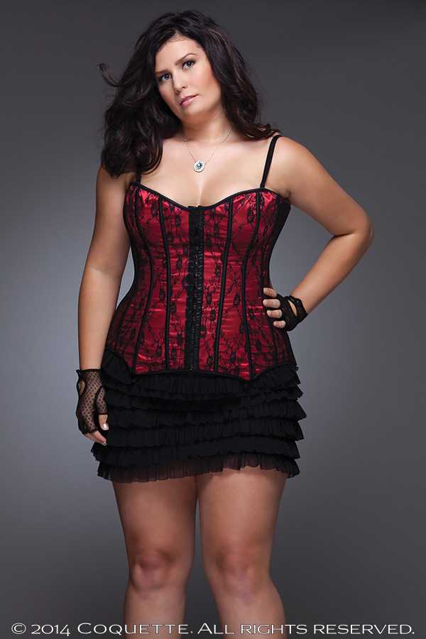 Red Black Satin Lace Plus Size Sexy Corset