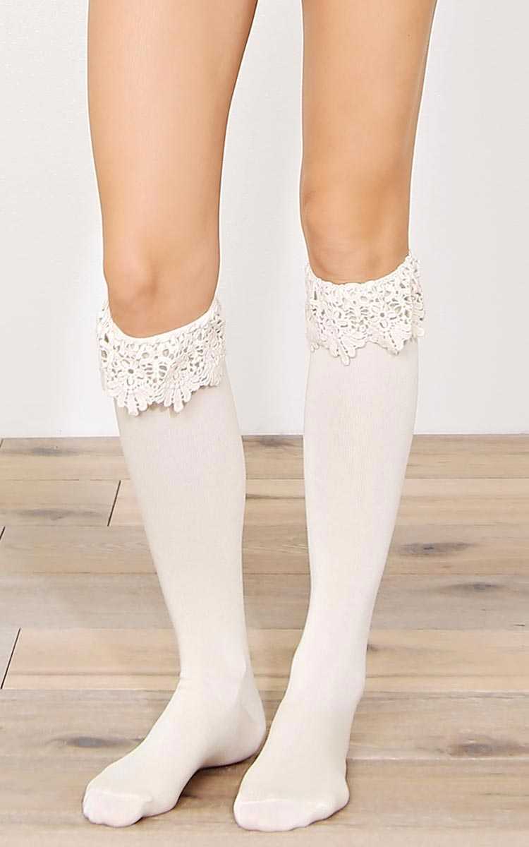 Crochet Trim Knee High Socks - N/S - Black by Styles For Less