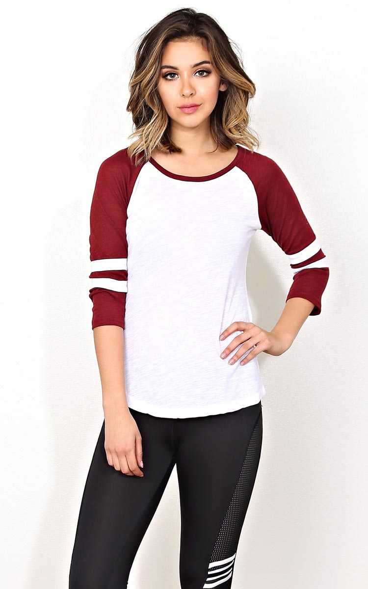 Junior Knit Football Raglan - LGE - Burgundy in Size Large by Styles For Less