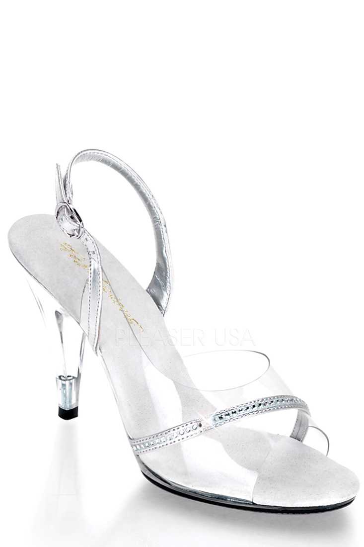 Clear Silver Rhinestone High Heels Faux Leather PVC
