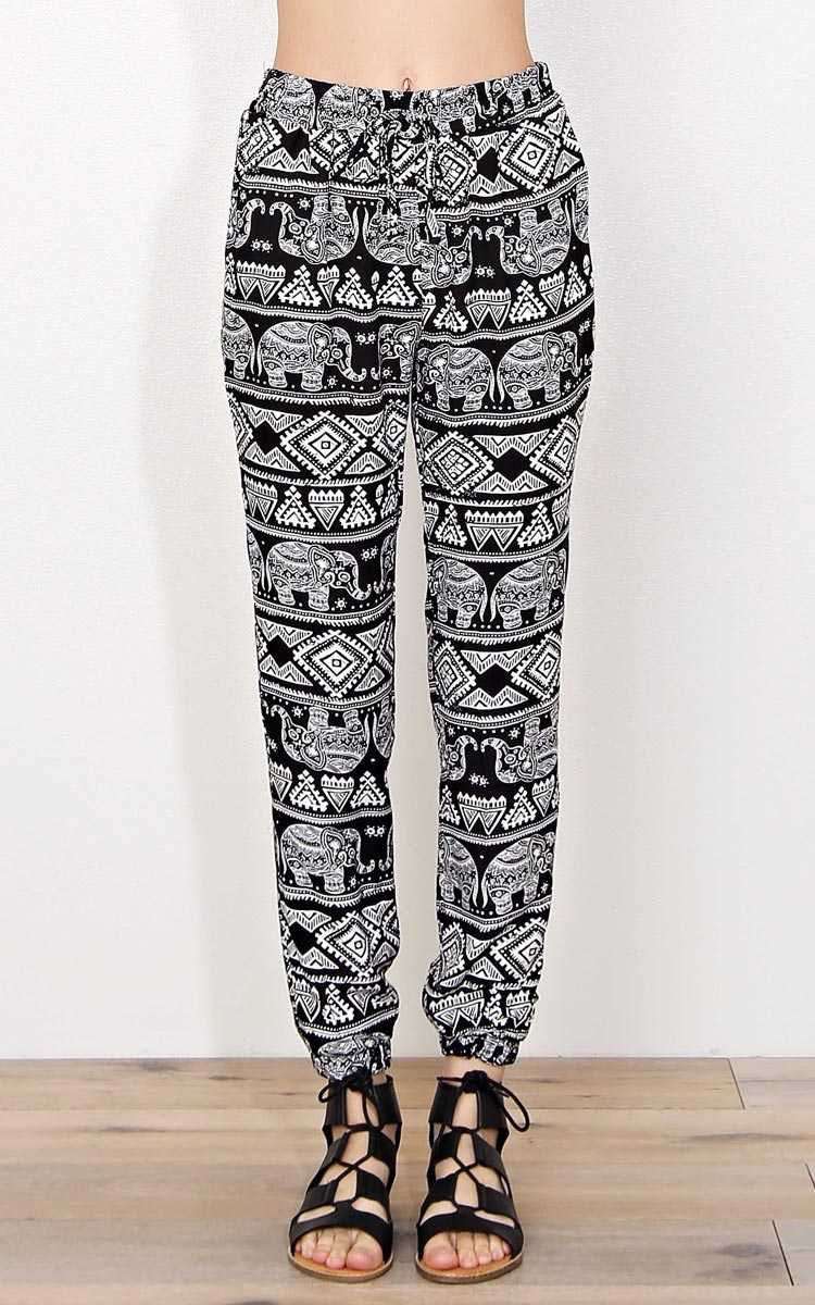Loyal Border Print Woven Joggers - - Black/White in Size by Styles For Less