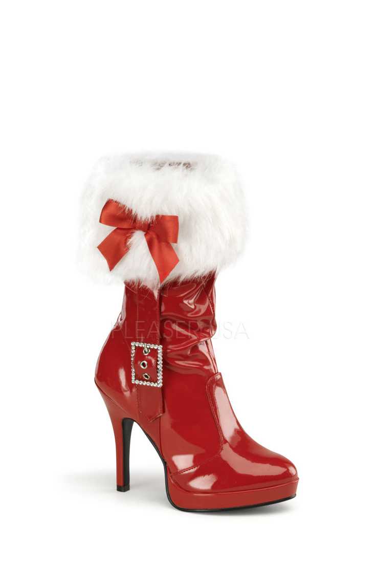 Red White Faux Fur Sexy Santa Boots Patent