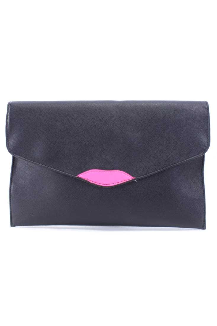 Black Lip Clutch Envelope Handbag