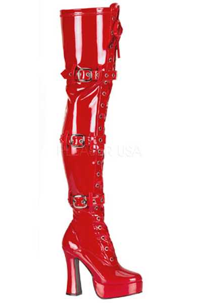 Red Stretch Patent Platform Thigh High Boots