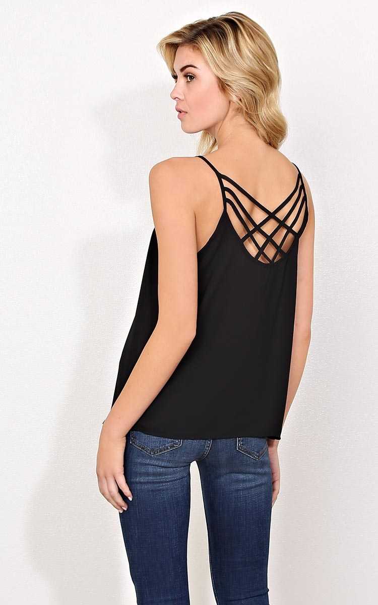 Alessandra Multi Strap Woven Top - MED - Black in Size Medium by Styles For Less