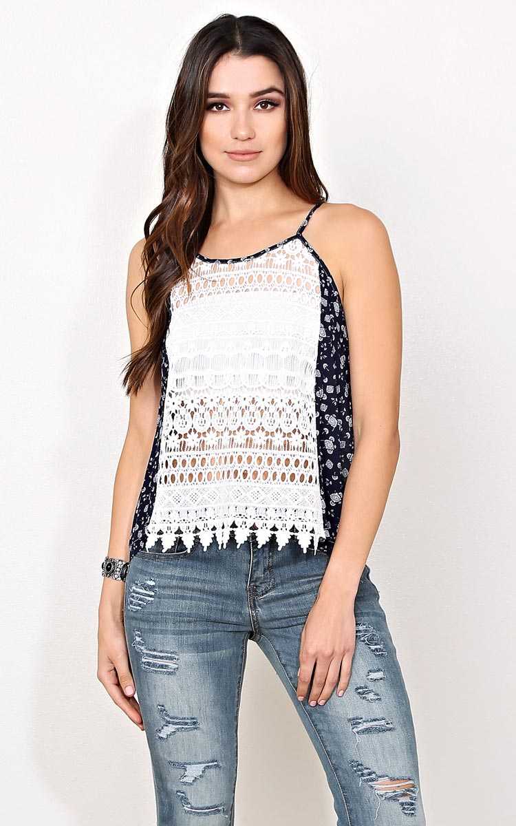 Christi Floral Woven Tank - - Navy Combo in Size by Styles For Less