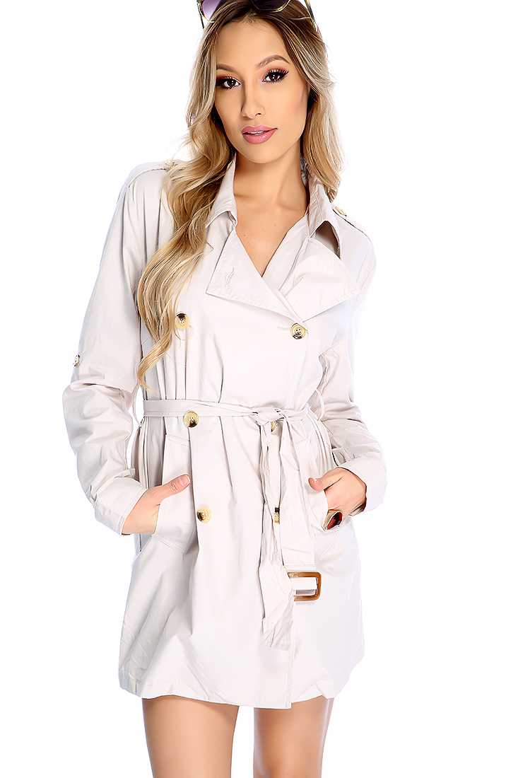 Stylish Beige Long Sleeve Button Up Jacket