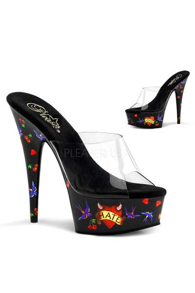 Clear Black Love Hate Printed Platform High Heels