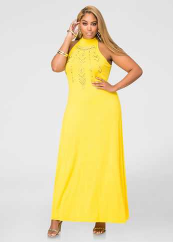 Tribal Stud Mock Neck Maxi Dress