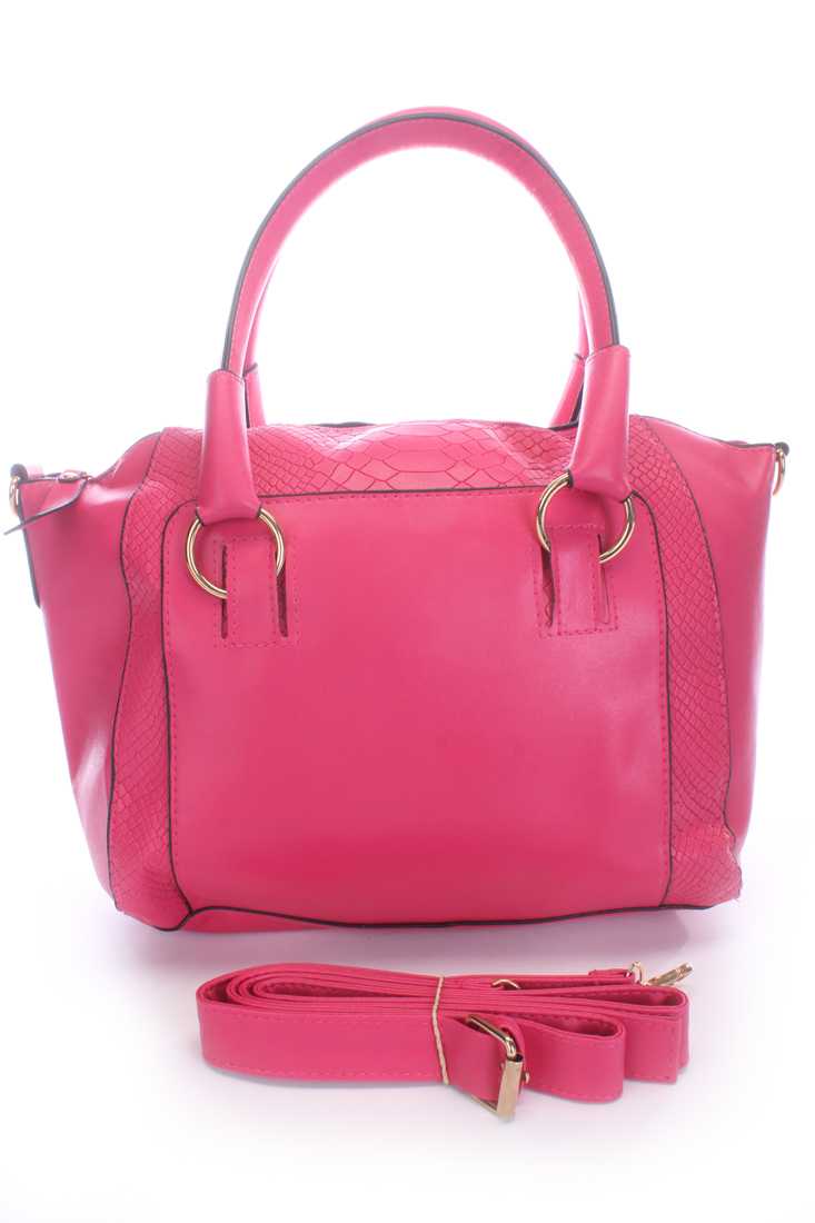 Fuchsia Zipper Closure Faux Leather Handbag