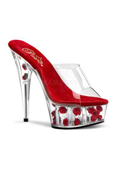 Clear Red Flower Filled Platform High Heels
