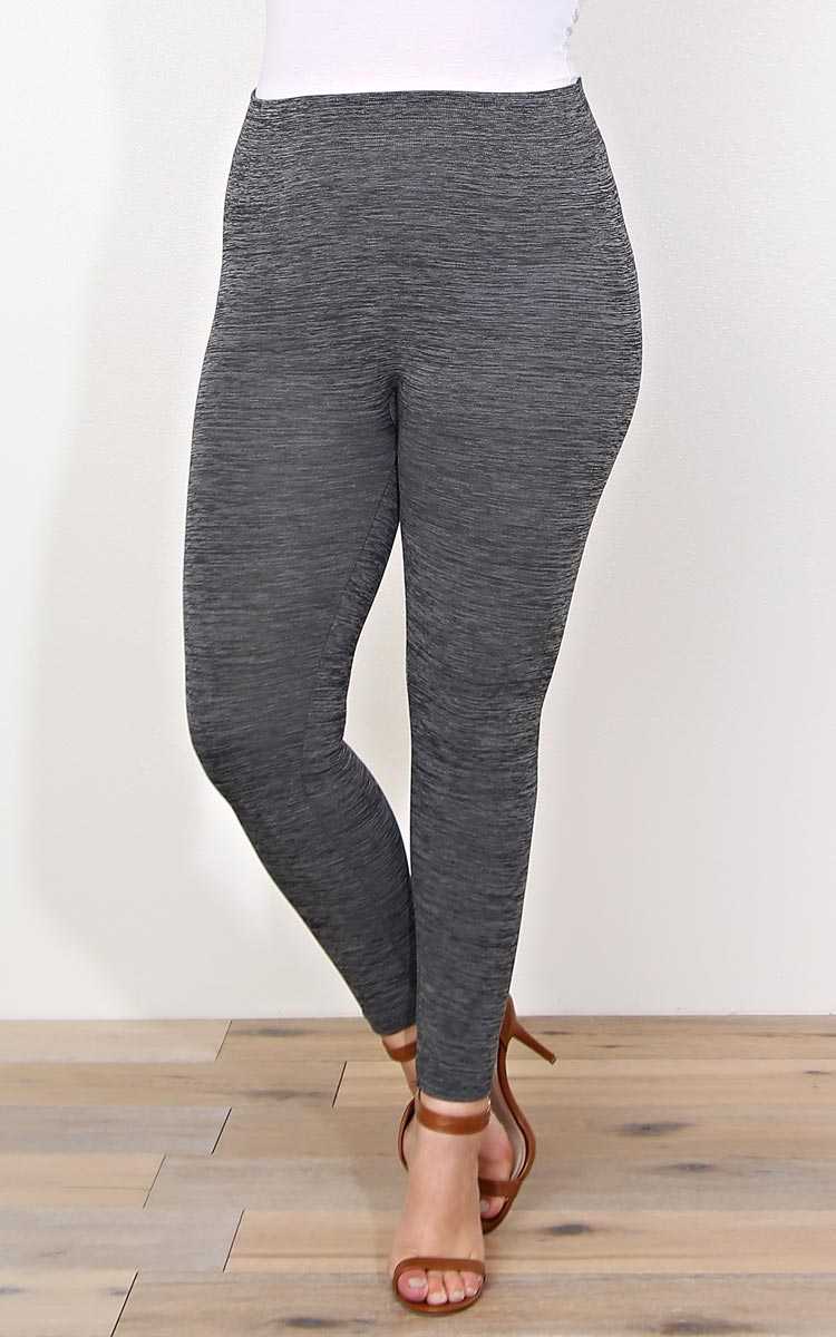 Plus Size Heathered Fleece Lined Leggings - N/S - Charcoal by Styles For Less