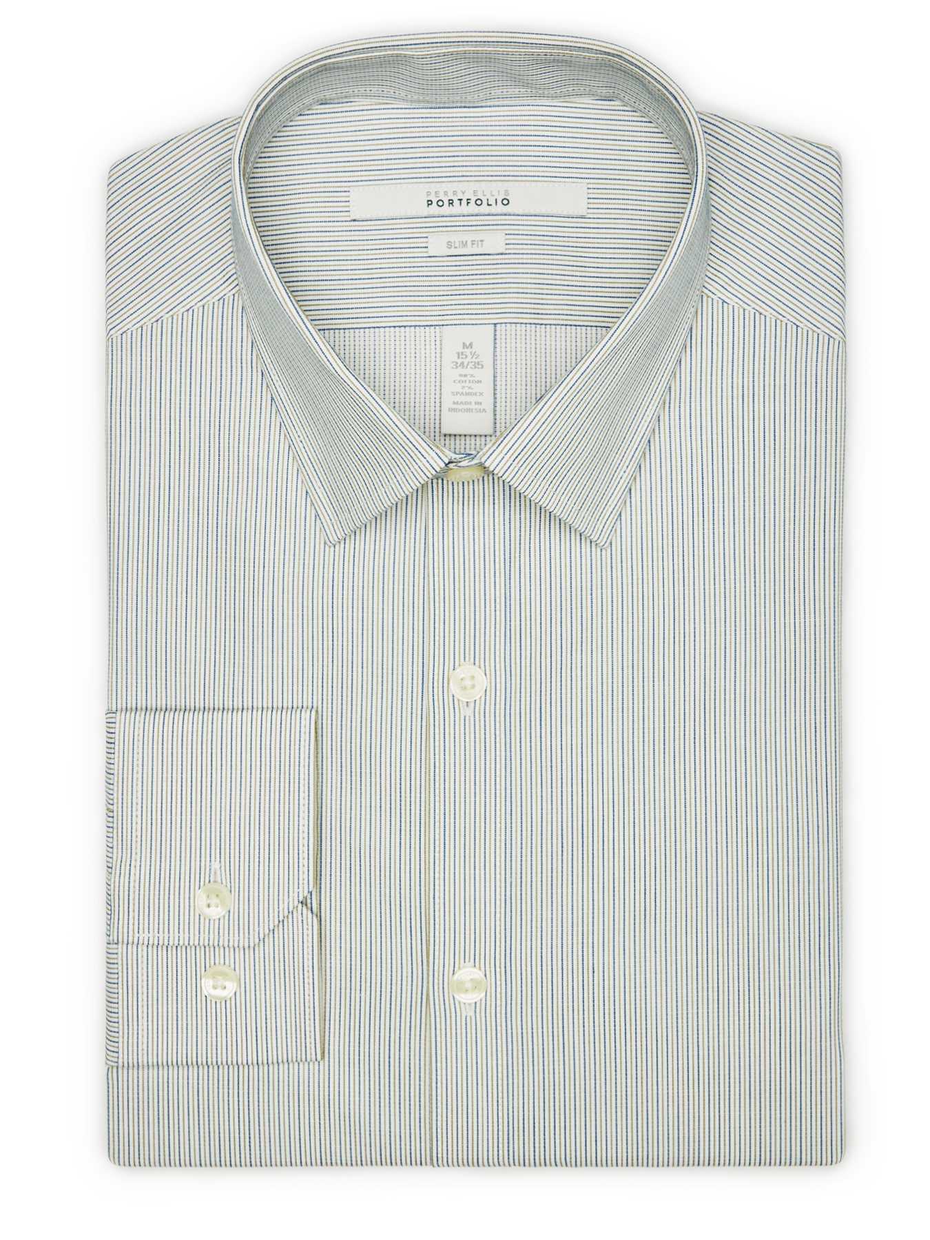 Perry Ellis Slim Fit Stripe Chambray Dress Shirt