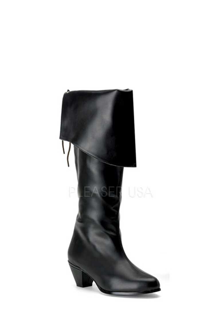 Black Folded Cuff Pirate Boots Faux Leather