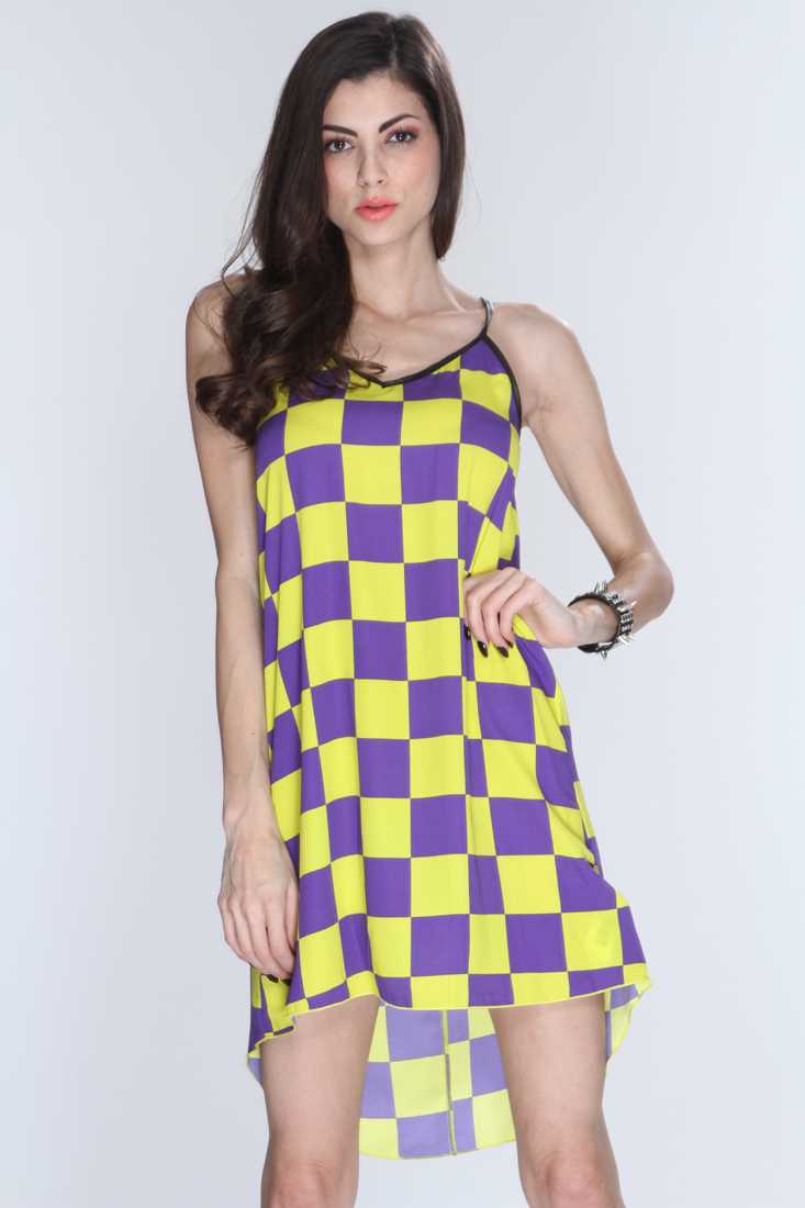 Purple Yellow High low Hem Summer Dress