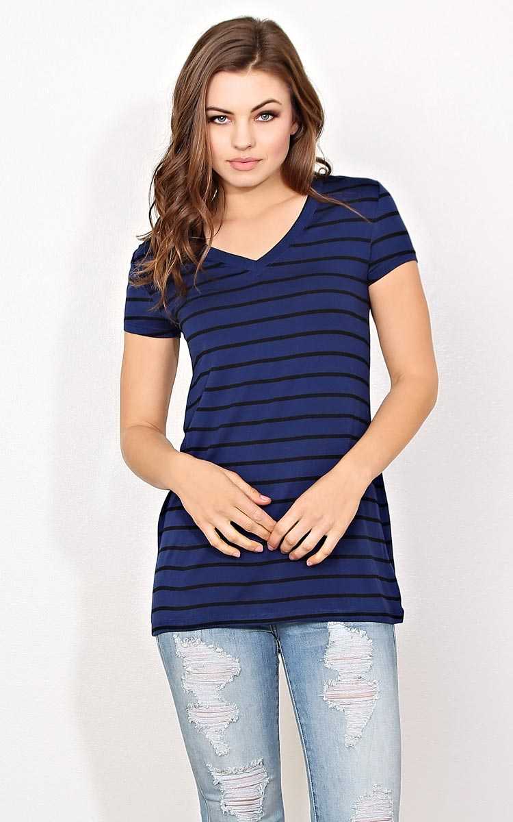 Raegan Striped Knit Top - - Navy Combo in Size by Styles For Less