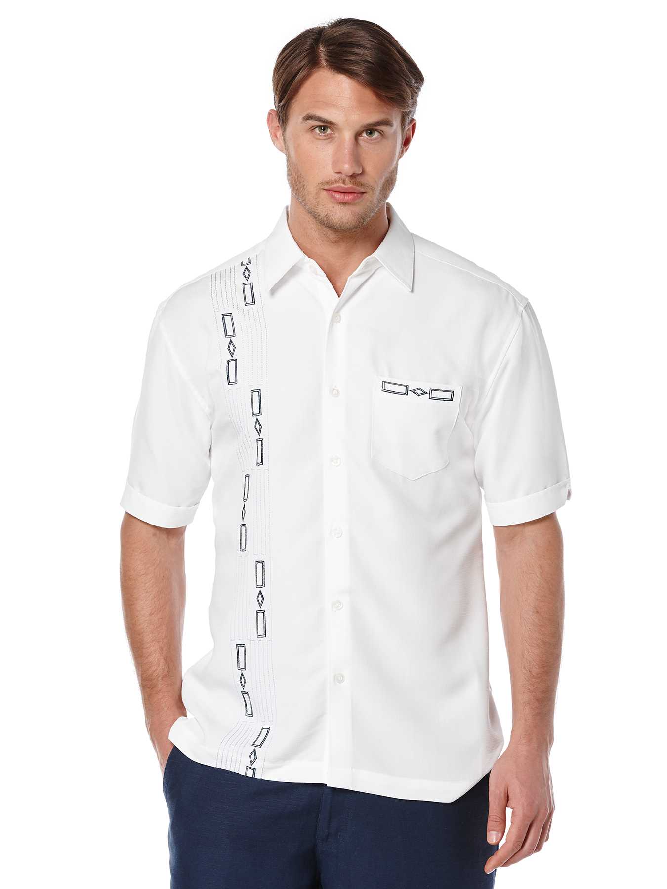 Cubavera Short Sleeve Geo Embroidery With Pickstitch