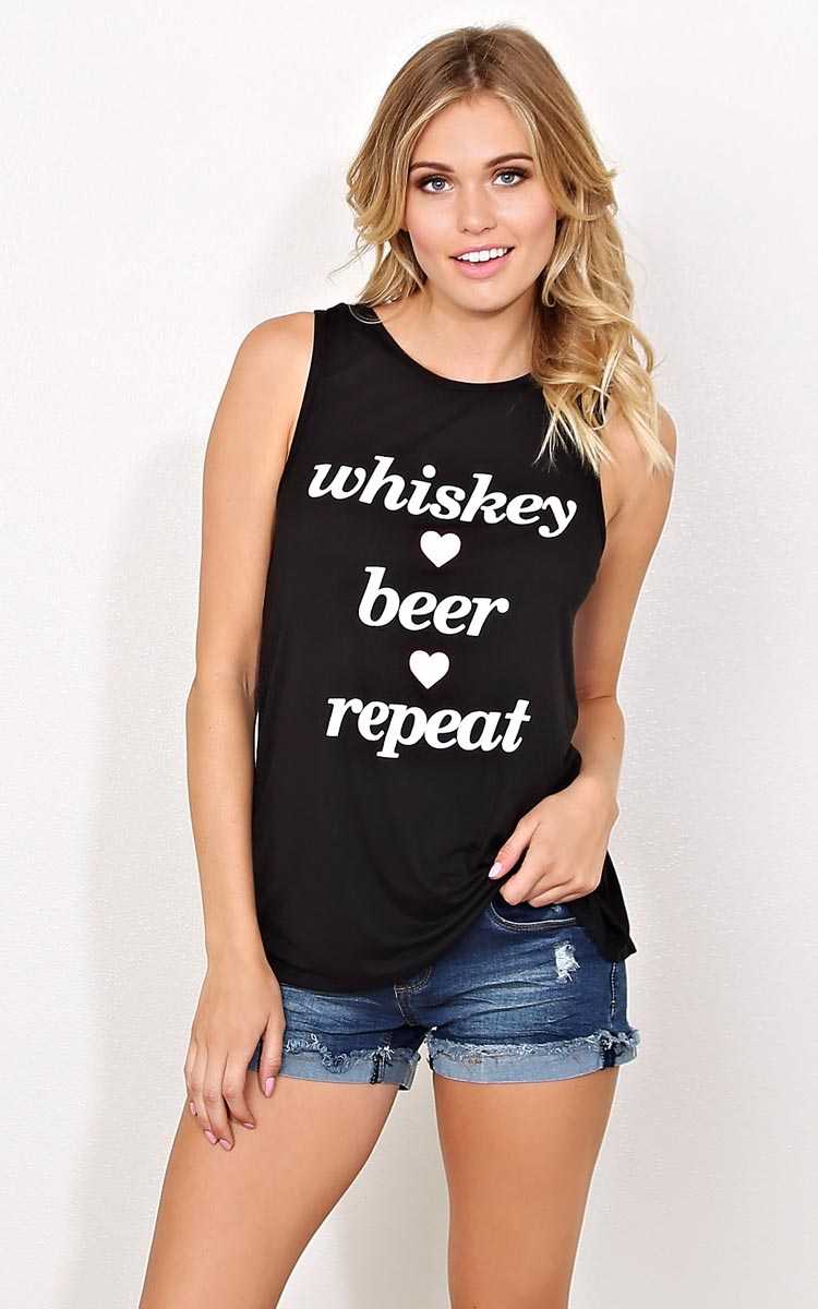WHISKEY BEER REPEAT Knit Tank - - Black in Size by Styles For Less