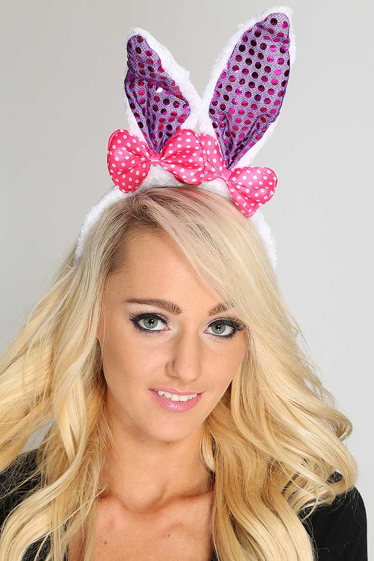 Purple Faux Fur Sequin Ear Bow Headband