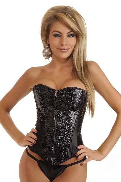 Black Strapless Zip-Up Sequin Corset Intimates