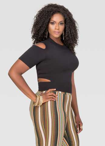 Cold Shoulder Cut-Out Crop Top