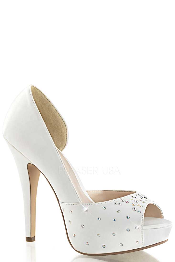 Ivory Rhinestone D-Orsay Pump High Heels Silk Satin
