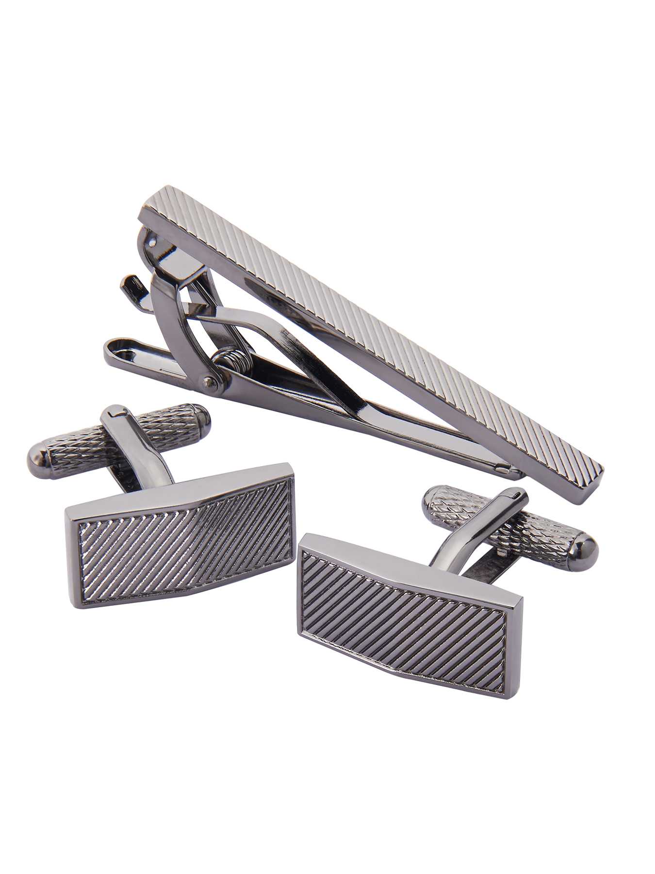 Perry Ellis Gunmetal Cufflink and Tie Bar Set