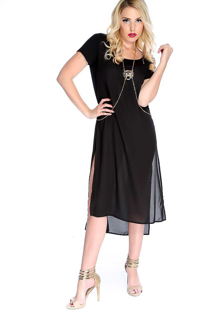 Black Chiffon Body Chain Decor Party Dress